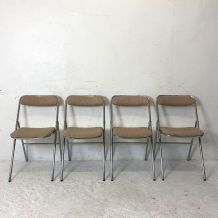 Ensemble de 4 chaises pliantes Souvignet beiges vintage 70's