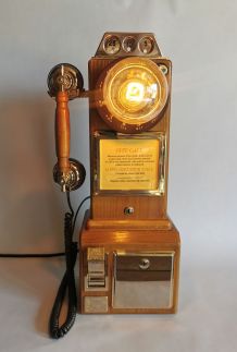 Lampe industrielle vintage téléphone bois métal "City Call"