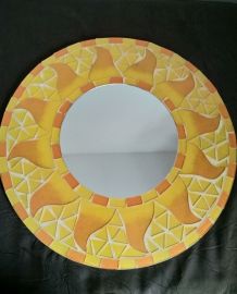 Miroir rond, mosaïque jaune&amp;amp; orange