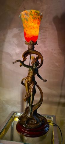 grande lampe art nouveau 1900  regule belle patine tulipe pa