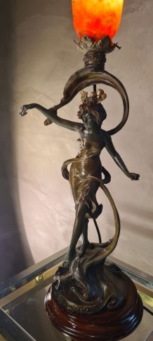 grande lampe art nouveau 1900  regule belle patine tulipe pa