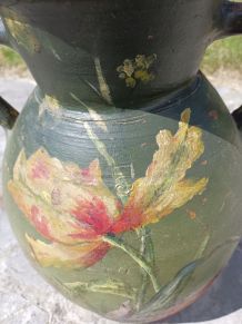 Amphore en terre cuite - Décor floral