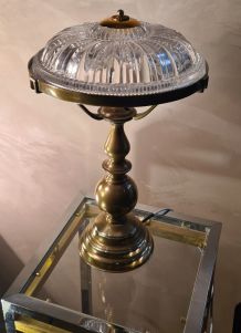 lampe laiton massif et son dome en verre tailler 1930 42x26 