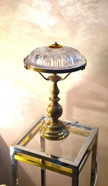 lampe laiton massif et son dome en verre tailler 1930 42x26 