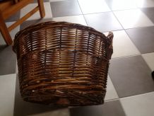 Grand panier osier tissé à la main damier Début 20 ème  