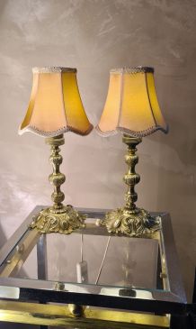 lot de 2 lampes bronze de chevets  avec abat jour neuf façon