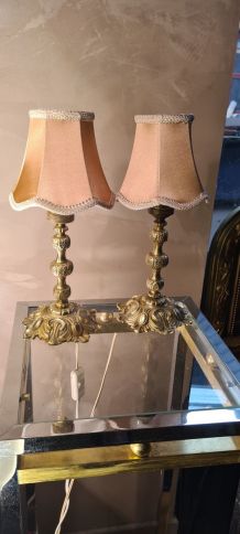 lot de 2 lampes bronze de chevets  avec abat jour neuf façon