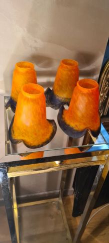 lot de 3Tulipes Art Deco en Pate De verre pour lampe lustre
