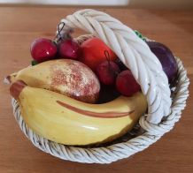 Corbeille à fruits en céramique barbotine vintage