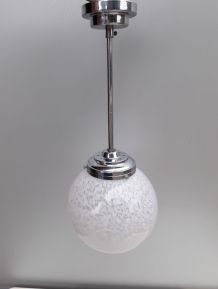Lustre bistrot vintage - Globe verre de Clichy - 1960-70