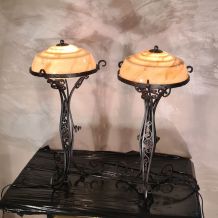 paires de  grande lampes fer forgé  1900 a 30  abat jour en 