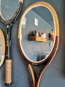 Miroir mural ovale bois raquette tennis vintage "Spirit noir