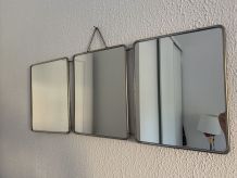 Miroir triptyque barbier brique vintage 1950 - 30 x 76 cm