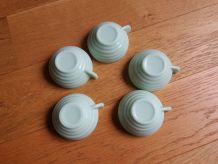 5 tasses opaline vert pâle Art Déco