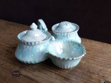 Salière poivrier moutardier Victoria China porcelaine irisée