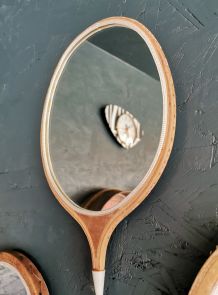 Miroir mural ovale bois raquette vintage "Badminton"