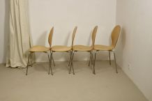  Set de 4 chaises de salon placage bois courbé piètement chr