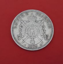 5 Francs Argent 1869 A , Napoléon III , 3 , Paris , Ecu , éc