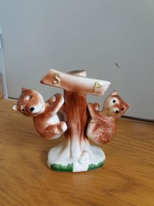 Salière poivrière zoomorphe oursons en barbotine