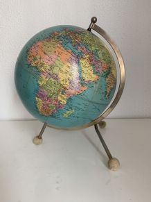 Globe  vintage 1964 terrestre tripode Taride philips challen