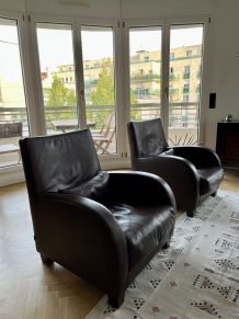 Fauteuils clubs Ligne Roset cuir pleine fleur