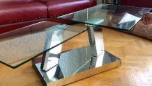 table basse 2 plateaux de verres mobiles