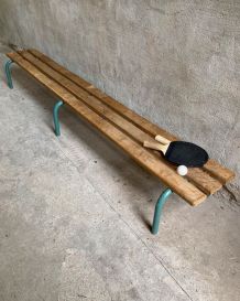 Banc d'école maternelle vintage bois et structure tubulaire 