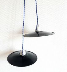 Paire de suspensions industrielles en tôle émaillée