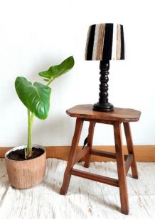 Lampe en bois , corde et laine vintage 