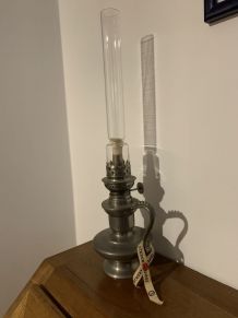 Lampe éclairage à pétrole étain Rouergue vintage art déco de