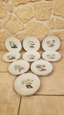 12 assiettes motifs poisson en porcelaine de Limoges