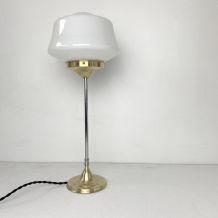 ANCIENNE LAMPE A POSER EN LAITON ET OPALINE VINTAGE