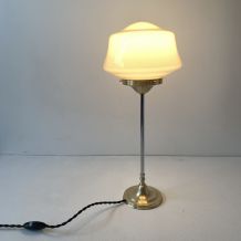 ANCIENNE LAMPE A POSER EN LAITON ET OPALINE VINTAGE