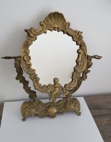 Miroir vanité en étain doré