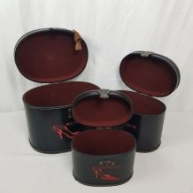 Trois boîtes à chaussures avec imprimé brodé - Cuir PU, bois