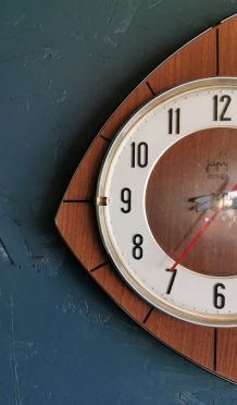Horloge formica vintage pendule murale silencieuse Japy bois