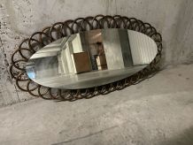 Miroir en rotin années 70