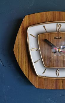 Horloge formica vintage pendule murale silencieuse FFR bois
