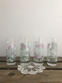 4 verres à eau fleuris 