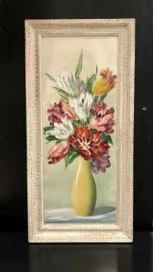 Tableau ancien bouquet tulipes perroquet