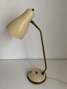 Lampe vintage 1950 de bureau crème laiton cocotte - 50 cm
