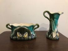 Jardinière et vase barbotine Gustave De Bruyne