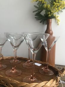 6 verres à cocktail pieds roses