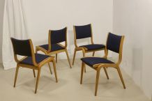 Lot de 4 chaises design scandinave bois courbé année 60. Ref