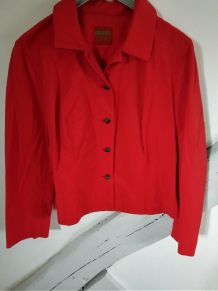 Veste boutonnée courte col polo cardigan blazer rouge femme 