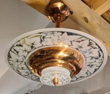 lustre suspension art deco  1920 a 40     cuivre et verre tr
