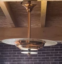 lustre suspension art deco  1920 a 40     cuivre et verre tr