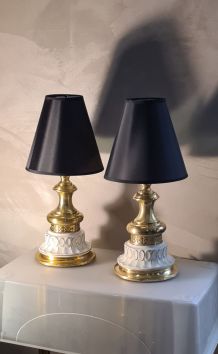 2 lampe de chevet style bouillotte  laiton poterie creme et 