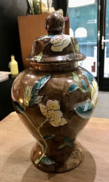 Potiche céramique décor floral Chine
