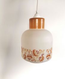 Lampe suspension vintage années 70 opaline "Blanc beige" 